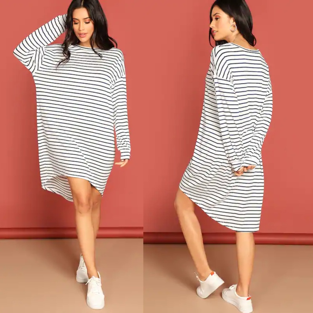 Striped Oversized High Low Dress